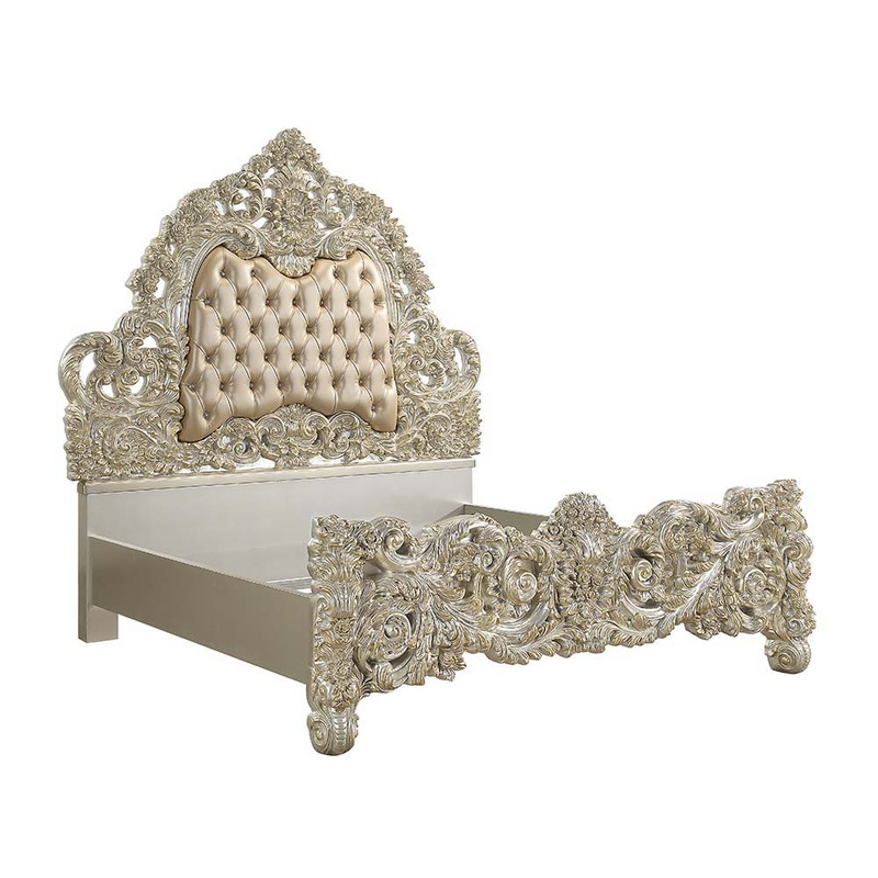 Sorina – Eastern King Bed – PU & Antique Gold Finish